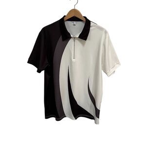 Hawalili Men's‎ Black Abstract Polo Shirt L Short Sleeve Zipper Casual